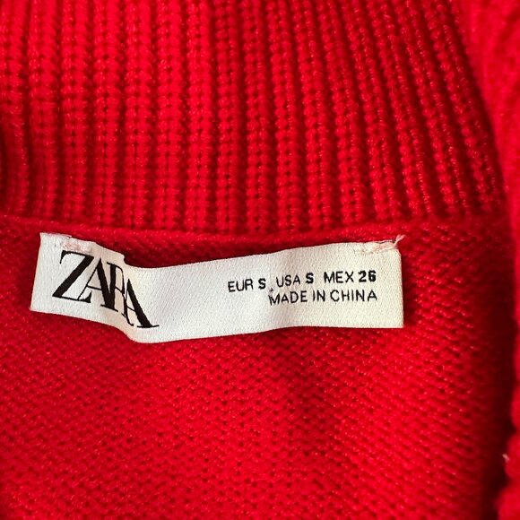 Zara Red Shawl Collar 1/4 Zip Sweater Women's size SMALL - Picture 4 of 7